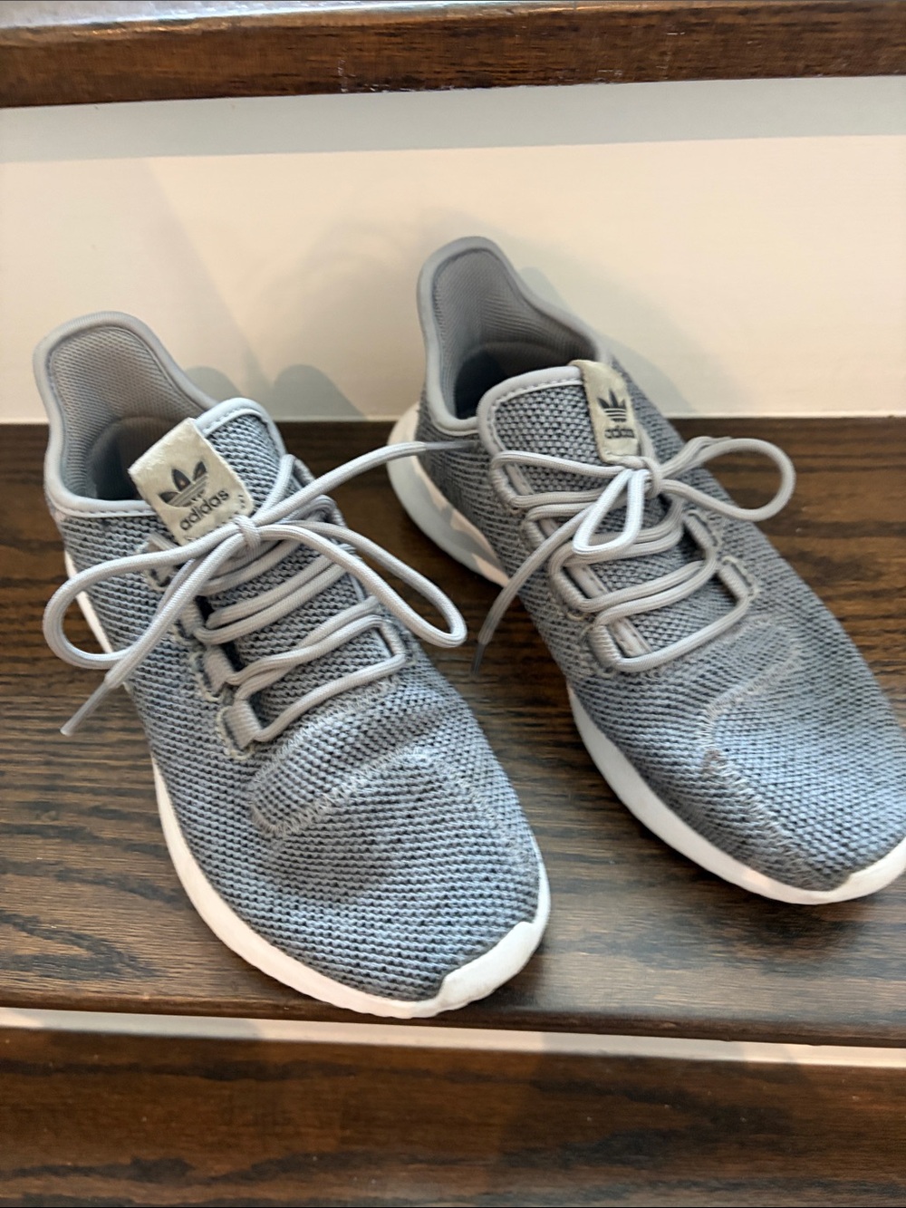 adidas Gray Knit Sneakers with White Soles